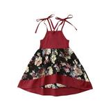IZhansean Vintage Toddler Kids Baby Girls Strap Dress Party Tull Princess Floral Sundress Red 1-2 Years