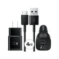 Adaptive Fast Charger Wall & Car 2x USB Type C Cable Combo Compatible with TCL REVVL 4+ Adaptive Fast Wall & Car Charger Adapter with 2x USB Type C Cable Kit - Black