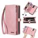 Allytech Case for Samsung S22 Cover for Galaxy S22 2022(6.1 ) Durable PU Leather Magnetic Flip Lanyard Wristlet Strap Zipper Card Holder Phone Wallet Case for Galaxy S22 [5G] Pink