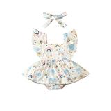 xkwyshop Newborn Baby Girl Summer Romper Cartoon Rainbow Print Fly Sleeve Jumpsuit +Headband Infant Outfit 0-6 Months