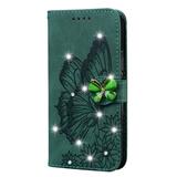 Bling Case for iPhone 6/iPhone 7/iPhone 8 iPhone SE (2020) Case Allytech Glitter Sparkly Embossed Retro Butterfly PU Leather Flip Kickstand Case with Card Holder for iPhone 6/7/8(4.7 ) Green