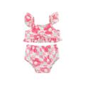 TheFound Toddler Baby Girls Bikini Set Plaids Flower Print Fly Sleeve Camisole+Briefs Bathing Swimsuit for Summer Beach