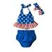 EINCcm Baby Romper Girls Romper Baby Girl Jumpsuit Independence Day Fashion Stripe Star Print Bow Romper Headdress Suit for Toddler Baby Girls Blue 18-24 Months
