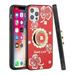 For Apple iPhone 8 Plus/7 Plus/6 6S Plus Fashion 3D Diamond Bling Sparkly Ornaments Engraving Hybrid Ring Stand Cover Xpm Phone Case [Red Good Luck Floral]