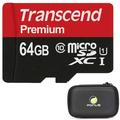 64GB Memory Card with Zipper Case - Transcend High Speed MicroSD Class 10 MicroSDXC Compatible for Cricket Dream 5G - Doro 824 SmartEasy PhoneEasy 626 - Dragon Touch Max10 Plus - B8W