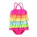 Inevnen Infant Toddler Baby Girl Bikini Swimsuit One Piece Rainbow Ruffle Butt Swimwear Beach Bikini Bathing Suit