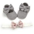 2pcs/Set Newborn Baby Girl Princess Mary Jane Shoes Toddler Infant Wedding Dress Flat Shoes with Free Headband