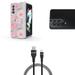 Bemz Premium Bundle for Samsung Galaxy Z Fold 3 5G: Slim Snap-On Protector Case (Pink Floral) Rear Camera Glass Protector Nylon Braided USB-C to USB-A Cable (3 Feet)