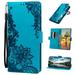 for Samsung Galaxy A22 5G Wallet Case with Strap [Flower Embossed] Premium PU Leather Wallet Flip Protective Phone Case Cover with Card Slots and Stand for Samsung Galaxy A22 5G 6.6 Inch (Blue)