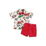 JYYYBF Christmas Infant Toddler Baby Boy Gentleman Outfits Cartoon Animal Bowtie Short Sleeve Button Shirt Shorts 2Pcs Clothes Set Red Farm 4-5 Years