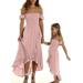 ZIYIXIN Mother and Daugther Off Shoulder Floral Dresses Ruffle Sleeveless Casual Dress Family Matching Clothes Pink 4T