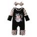 jaweiwi Baby Girls Christmas Jumpsuit Long Sleeve Snowman/Santa Claus Patchwork Frilled Romper with Bowknot Headband Size 0 6 9 12 18 M