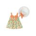 Calsunbaby Toddlers Baby Girls Suspender Dress with Summer Hat Infants Bowknot Shoulder Straps Flower Printed One Pieces Dress and Straw Cap