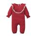 KIMI BEAR Newborn Baby Girls Rompers 18 Months Newborn Girls Autumn Winter Bodysuits 24 Months Newborn Girls Sweet Pom Poms Collar Long Sleeve Jumpsuits Red