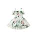 Canrulo 8 Colors Summer Princess Kids Girls Dress Flowers Printed Short Sleeve Off Shoulder Ruffles A-Line Chiffon Dress White 2-3 Years