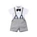 Binpure 2Pcs Toddler Kid Baby Boy Gentleman Clothes Short Sleeve Tops Shirts Blouse+ Overall Bib Shorts Outfit