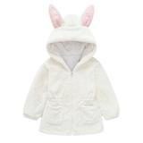TAIAOJING Toddler Jacket Girls Winter Rabbit Ears Hooded Zipper Thicken Windproof Warm For Babys Clothes Coat Outwear 7-8 Years