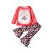 ZIYIXIN Toddler Baby Girl 2Pcs Christmas Clothes Merry Christmas Letter Pullover Tops + Leopard Bell Botton Pants Set Red Santa Claus 3-4 Years