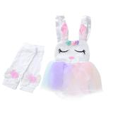 Canrulo Toddler Baby Girls Easter Outfits Sleeveless Bunny 3D Flowers Tulle Dress with Leg Warmers Clothes White 12-18 Months