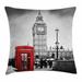 London Throw Pillow Cushion Cover Famous Telephone Booth and The Big Ben in England Street View of Town Retro Decorative Square Accent Pillow Case 24 X 24 Red Grey by Ambesonne