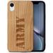 Case Yard Wooden Case Outside Soft TPU Silicone Slim Fit Shockproof Wood Protective Phone Cover for Girls Boys Men and Women Supports Wireless Charging US Army Stencil Design case for iPhone-XR