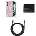 Accessory Bundle for Galaxy Z Fold 4: Slim Snap-On Case (Pink Floral) Rear Camera Glass Protector Nylon Braided USB-C to USB-C Cable (4 Feet)