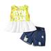 2T Baby Girls Clothes Baby Girls 2PCS Outfits Sleeveless Letter Print Tops Jeans Shorts Set 2-3T Baby Girls Summer Outfits Green