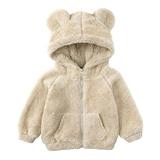 qucoqpe Kids Winter Fleece Jackets - Baby Boy & Girl Sweater Outerwear Lamb Velvet Thick Warm Cute Bear Ears Hooded Wool Sweater for Outdoor Full Zip Easy to Wear