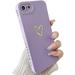 Compatible with iPhone SE 2022 Case iPhone SE 2020 Case iPhone 7/8 Case Gold Heart Pattern Soft Silicone Shockproof Case for Women Girls Side Cute Plated Heart Pattern Phone Case (Purple)