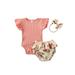 Izhansean 3Pcs Newborn Baby Girl Romper Knitted Ruffle Jumpsuit Floral Shorts Headband Set Pink 12-18 Months