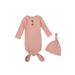 Newborn Baby Knit Sleeper Gown Cotton Knotted Nightgown Soft Sleepwear Pajamas with Hat Set