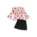 Fiomva Girl Two-Piece Suit Flared Long Sleeve Tops and Mini Skirt Pink 1-2 Years