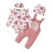 BULLPIANO Newborn Baby Girl Clothes Infant Girls Outfits Ruffle Sleeve Romper Bodysuit Suspender Trousers Headband Hat Set Toddler Baby Girl Christmas Outfits