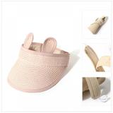 Cute Children s Empty Top Hat Woven Straw Hat Sunscreen Rabbit Ear Sun Hat for Baby Boys and Girls