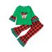 ZIYIXIN Toddler Baby Girls Christmas Clothes Long Sleeve Reindeer Tops Shirt Plaids Flare Pants Set Green 12-18 Months