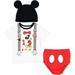 Disney Mickey Mouse 1st Birthday Infant Baby Boys Cosplay Graphic T-Shirt Diaper Cover and Hat 3 Piece Outfit Set White/Red 18 Months