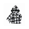 AMILIEe Toddler Baby Girls Hooded Coat Plaid Print Long Sleeves Horn Button Closure Autumn Winter A-Line Jacket