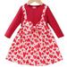 Popshion Toddler Girls Heart Bowknot Dress Color Block Round Neck Casual Mid-length Fall Dress