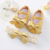 Esho Newborn Baby Girls Shoes with Headband Infant Bowknot Crib Cute Party Dress Shoes 0-12M