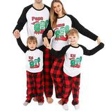 Christmas Family Pajamas Set for Women Men Kids Letter Elf Print Long Sleeve O-Neck T-Shirt+Plaid Print Trousers Sleepwear