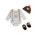 Sunisery Baby Boy Girl Thanksgiving Outfits Long Sleeve Letter Romper + Hat + Turkey Crib Shoes 3pcs Clothes Coffee 9-12 Months