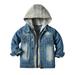 Toddler Kids Baby Girls Boys Denim Jacket Hoodie Button Down Jeans Coat Long Sleeve Zipper Hooded Trucker Jackets Cowboy Overcoat Basic Casual Outwear with Pockets 6-12 Months Blue Gray Hoodie