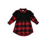 Canrulo Toddler Baby Girls Clothes Sets Plaids Long Sleeve Shirt Dress+Tank Top 2Pcs Clothing Black Red 3-4 Years