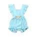 Fanvereka Baby Girl Sleeveless Romper Ruffle Square Beck Bow Solid Color Summer Jumpsuit