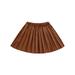 Sunisery Kids Girls Faux Leather Pleated Skirts Summer Fall Solid Elastic Waist Mini Skirts PU Leather Skirt Brown 1-2 Years