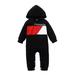Kucnuzki Baby Boy Winter Clothes 0 Months Baby Boys Casual Bodysuits 3 Months Long Sleeve FASHINON Letter Prints Contrast Color Causal Hooded Sweathirt Bodysuits Black