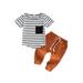 Genuiskids Infant Baby Toddler Boy 2pcs Summer Outfit Set Stripe Patchwork Pocket Short Sleeve T-shirt High Waist Long Pant Suit