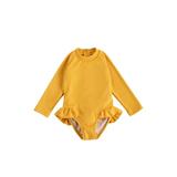 TheFound Toddler Baby Girls Long Sleeve One Piece Swimsuit Zipper Rashguard Swimwear Ruffle Beach Wear Bathing Suit