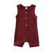 Fanvereka Baby Summer Romper Solid Color Sleeveless Button Closure Ribbed Jumpsuit