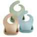 (3 Pack) Cute Silicone Baby Bibs for Babies & Toddlers (10-72 Months) Waterproof Soft Unisex Non Messy (Brown/Blue/Green)